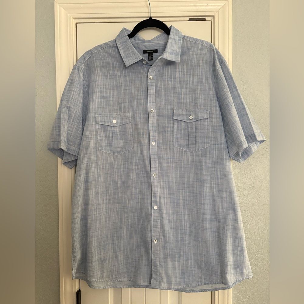 Alfani Shirt Mens Size Xxl Warren Light Blue Short Sleeve Lightweight Work